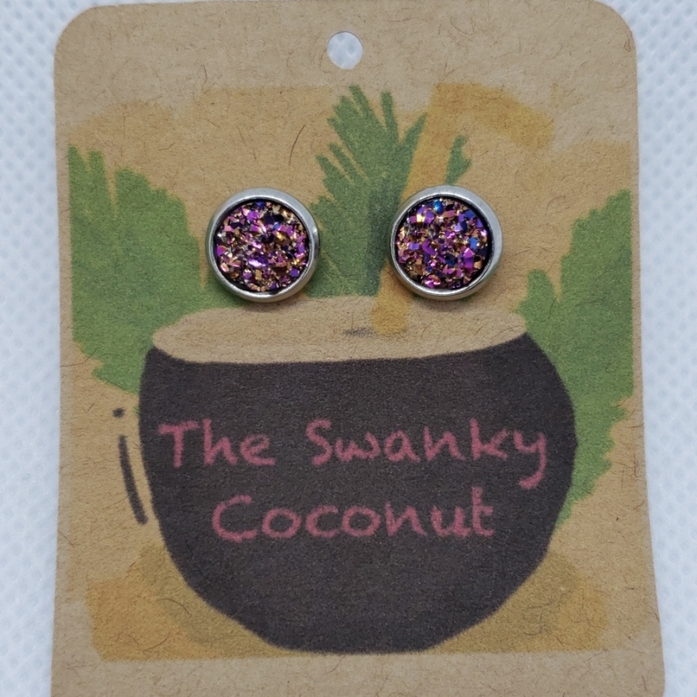 Pink/Silver Druzy Earrings